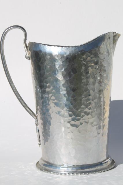 mid-century modern vintage Rodney Kent wrought aluminum pitcher & set of 8 tumbler glasses