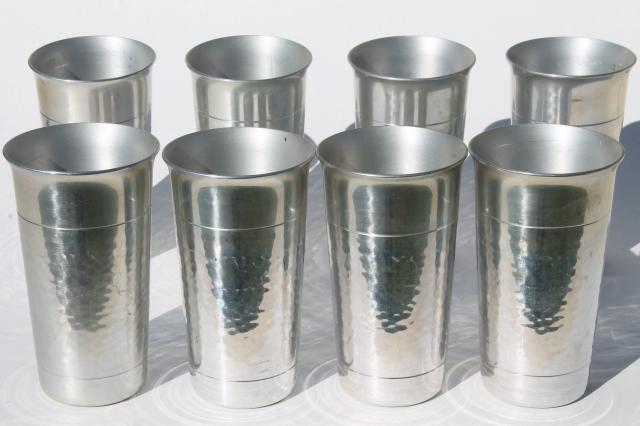 mid-century modern vintage Rodney Kent wrought aluminum pitcher & set of 8 tumbler glasses