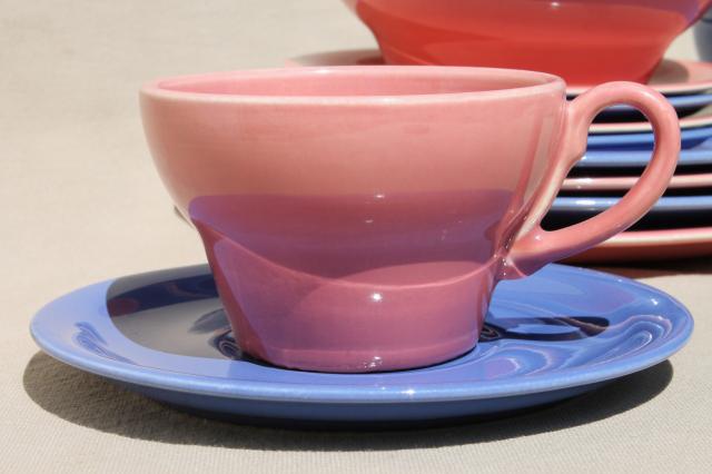mid-century modern vintage ceramic dinnerware in pink & blue, Ernest Sohn Red Wing