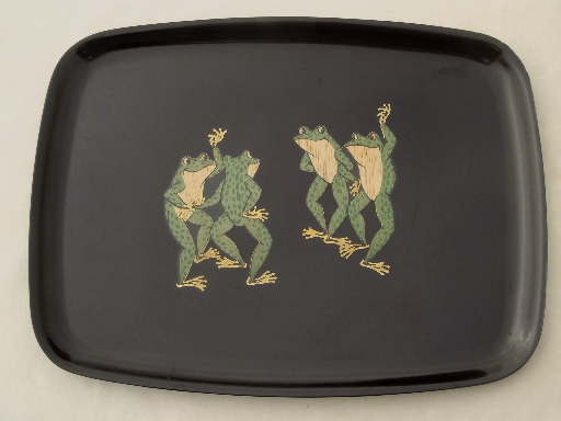 Mid-century modern vintage Couroc  cocktail tray w/ dancing frogs