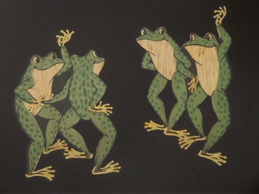Mid-century modern vintage Couroc  cocktail tray w/ dancing frogs