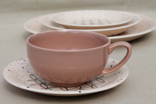 Mid-century modern vintage dinnerware set, 50s Vernonware Heyday California pottery dishes
