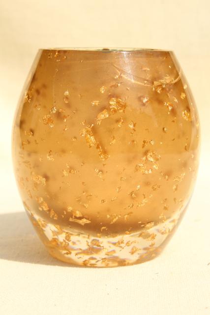 mid-century modern vintage gold flake lucite clear acrylic plastic vase