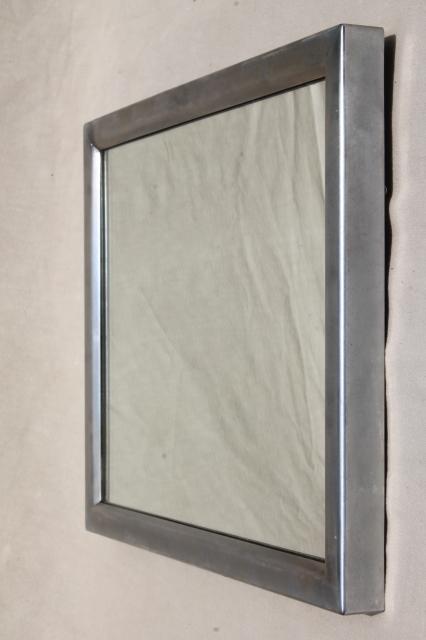 mid-century modern vintage industrial washroom mirror w/ stainless steel frame