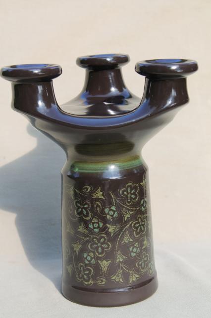 mid-century modern vintage pottery candelabra, Franciscan Madeira candle holder