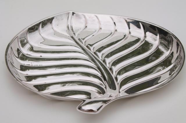 mid-century modern vintage silver tray, large silver leaf platter or serving dish