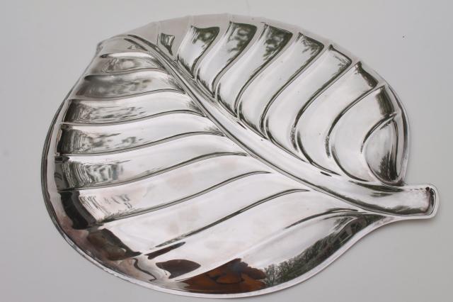 mid-century modern vintage silver tray, large silver leaf platter or serving dish