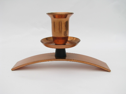 Mid-century modern vintage solid copper candlesticks, retro mod candle holders