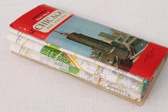 mid-century vintage Chicago city street map large Geographia map dated 1966