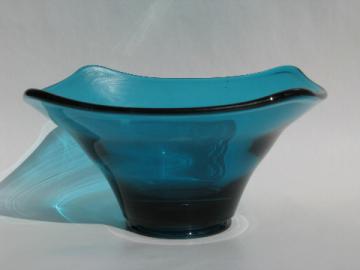 Mid-century vintage aqua blue art glass bowl, Blenko or Viking?