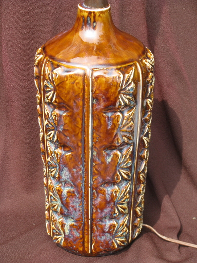 Mid-century vintage brown drip glaze ceramic lamp, retro art pottery