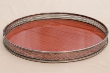 mid-century vintage cocktails / serving tray, rosewood formica w/ silver plate gallery rail