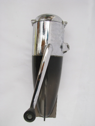 Mid-century vintage Dazey ice crusher, retro rocket shape, chrome/smoke plastic