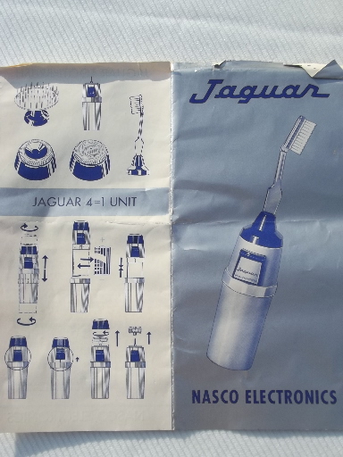 Mid-century vintage Jaguar electric grooming kit w/ toothbrush, massage head