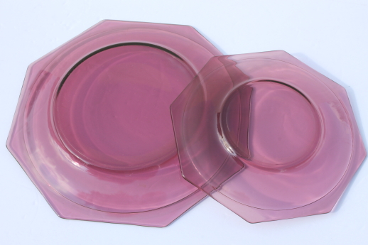 Mid-century vintage Moroccan amethyst glass dishes set, large & small plates, glasses
