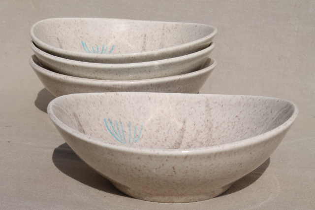 Mid-century vintage Red Wing pottery dinnerware, Bob White bird cereal bowls set of 4