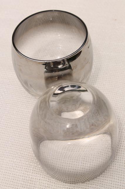 mid-century vintage silver fade glass roly-poly glasses, old fashioned lowball tumblers