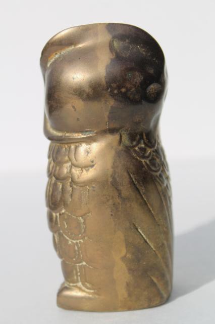mid-century vintage solid brass owl paperweight animal figurine, 60s 70s retro