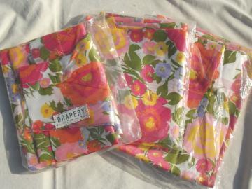 Mint in package vintage curtains, retro 60s flower print drapery panels