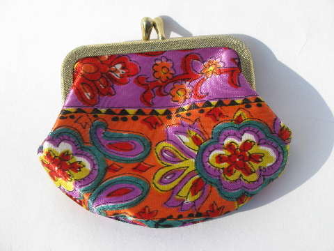 Mod 60s vintage paisley satin purse accessories in retro psychedelic colors!