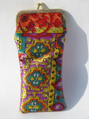 Mod 60s vintage paisley satin purse accessories in retro psychedelic colors!