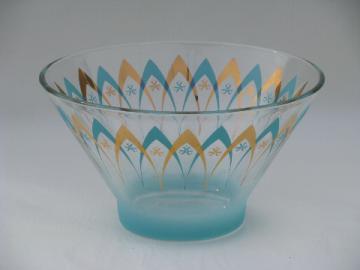 Mod aqua turquoise / gold glass punch or serving bowl