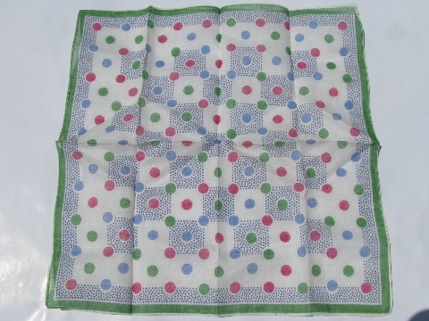 Mod dots, 1950's vintage print cotton handkerchiefs, hankies lot