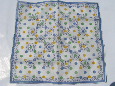 Mod dots, 1950's vintage print cotton handkerchiefs, hankies lot