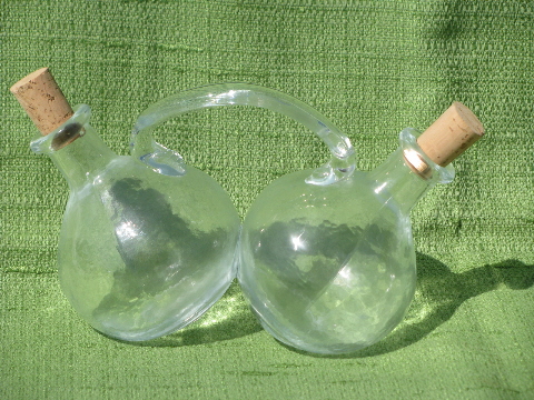 Mod double bubble glass oil and vinegar cruet bottle, cork stoppers
