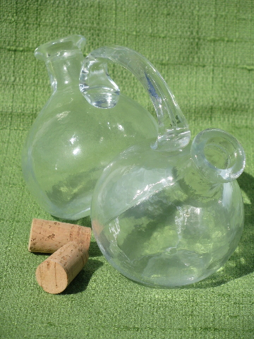 Mod double bubble glass oil and vinegar cruet bottle, cork stoppers