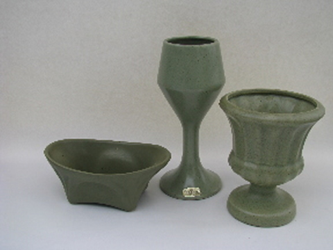 Mod Floraline McCoy, Haeger vintage pottery planters & vases, matte green