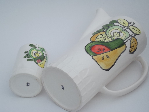 Mod fruit 70s vintage ceramic juice pitcher and glasses set MIB Japan