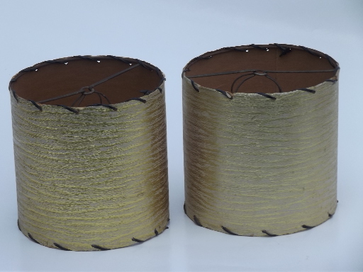 Mod gold laced edge lampshades, vintage clip on shades for retro lamps