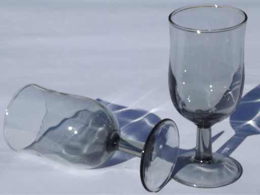 Mod grey smoke glass stemware, retro 70s 80s vintage wine glasses set