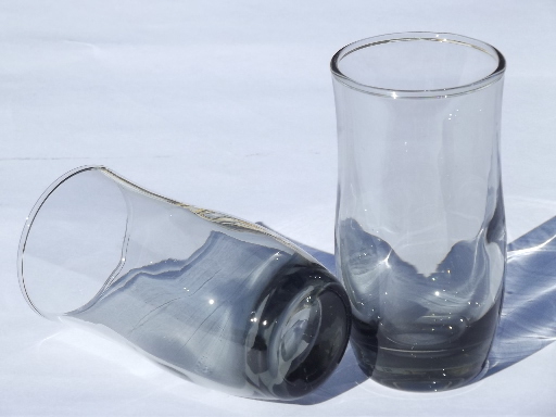 Mod grey smoke glass tumblers, retro 70s 80s vintage juice glasses set