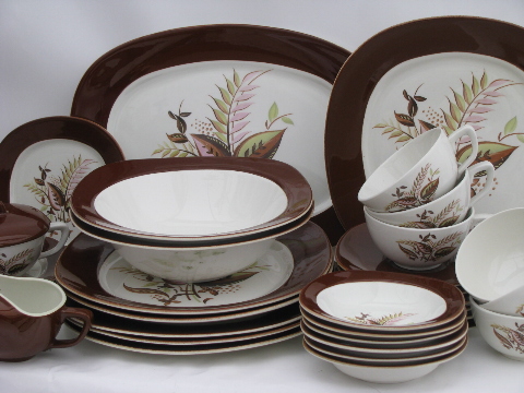 Mod Jamaica pattern pottery dinnerware, vintage Taylor, Smith and Taylor