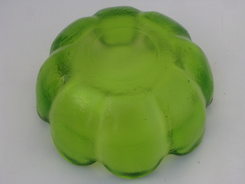 Mod lime green glass flower shape bowls, retro vintage salad set