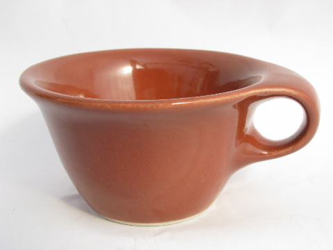 Mod Russel Wright pottery coffee or soup mugs w/ ring handles, retro mid-century modern