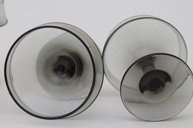 mod smoked glass Libbey wine or champagne glasses, retro 70s vintage grey smoke glass