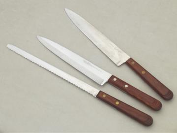 Mod teak handle bread & carving knives, Craftsman & Ekco Viscount knife lot