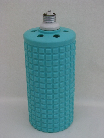 Mod turquoise plastic canister lamp / light shade, mid-century vintage