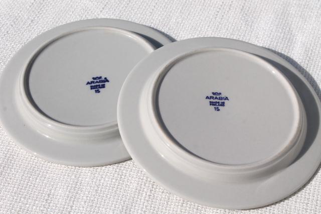 mod vintage Arabia Finland china, Anemone blue band stoneware pottery plates
