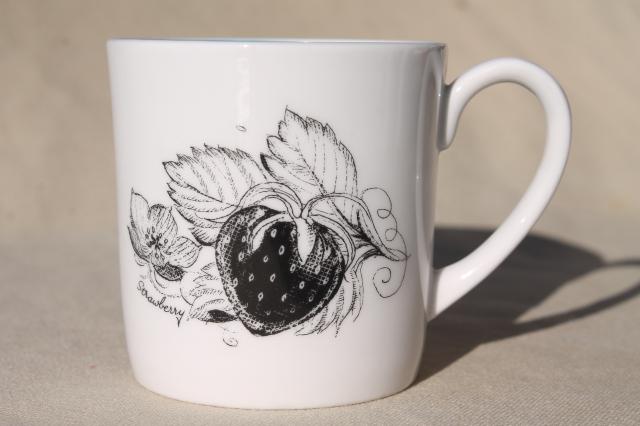 mod vintage Susie Cooper Wedgwood black fruit line drawing art cups or coffee mugs