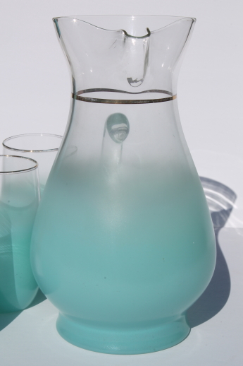 Mod vintage aqua blue blendo color fade glass drinks set, pitcher & glasses