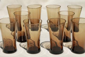 mod vintage brown smoke glass cooler glasses, tall tumblers for iced tea or mixed drinks