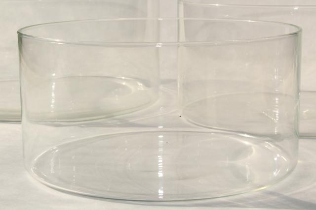 mod vintage clear glass nest of bowls, flat bottom round cylinder shape