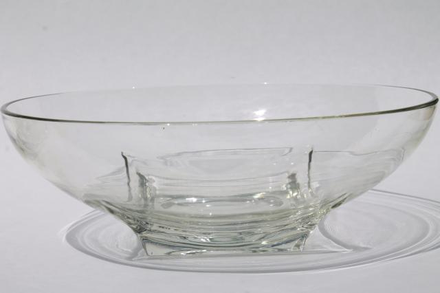 mod vintage crystal clear glass salad set, Hazel Atlas Colony square base round bowls