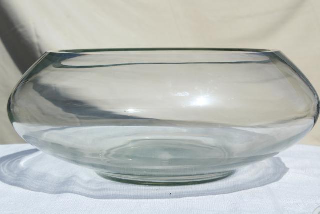 mod vintage hand blown glass cups & huge punch bowl, crystal clear Mexican art glass