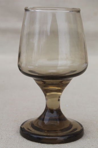Mod vintage Libbey smoke brown glasses, Tawny Accent tiny cordial stemmed goblets