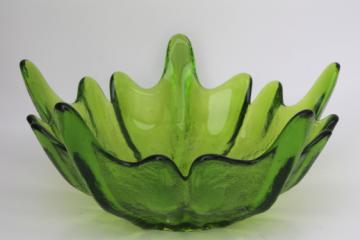 Mod vintage lime green glass lotus bowl, flower shaped bowl, Viking glass?